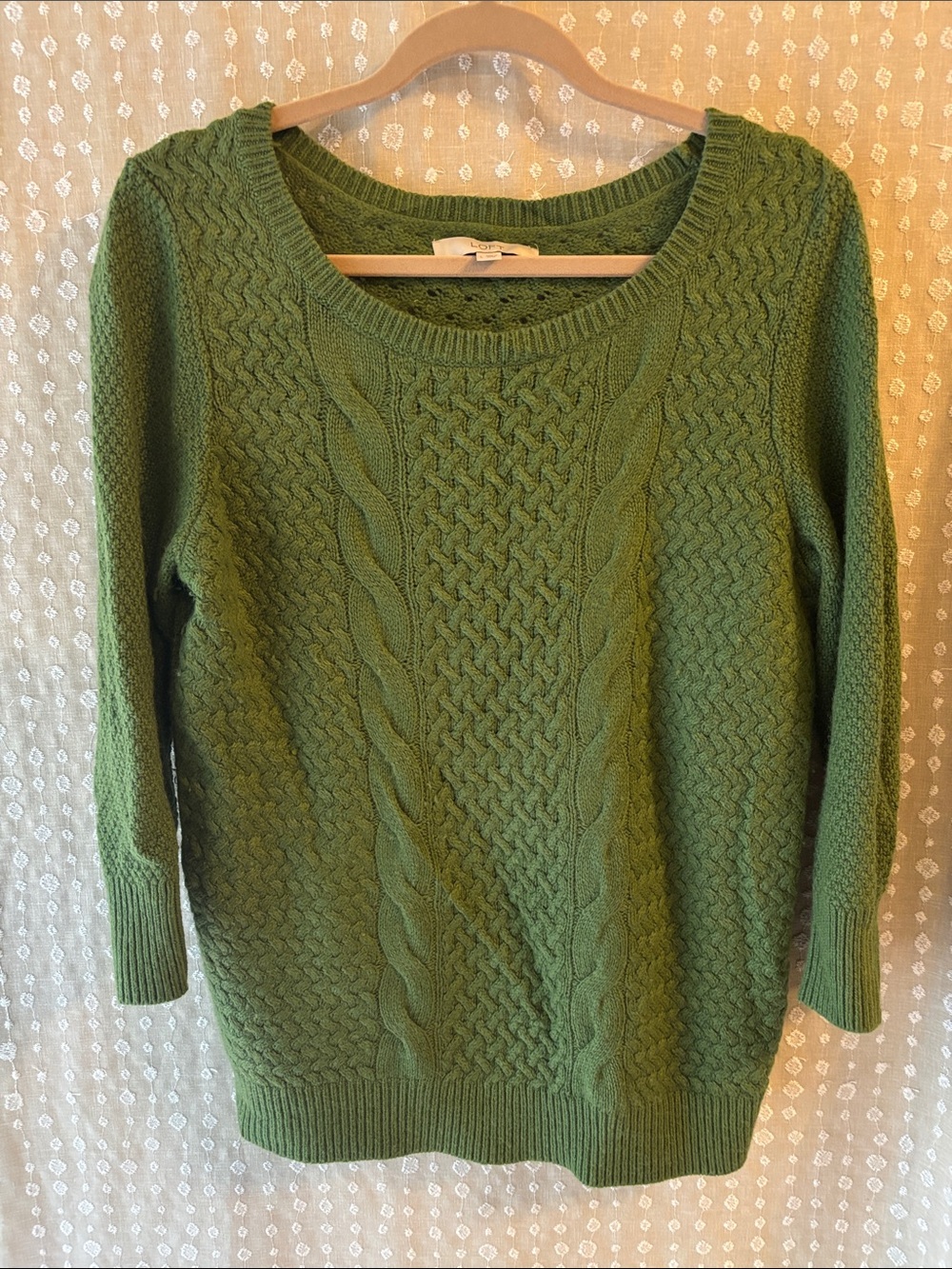 LOFT Olive Green Cable Scoopneck Sweater